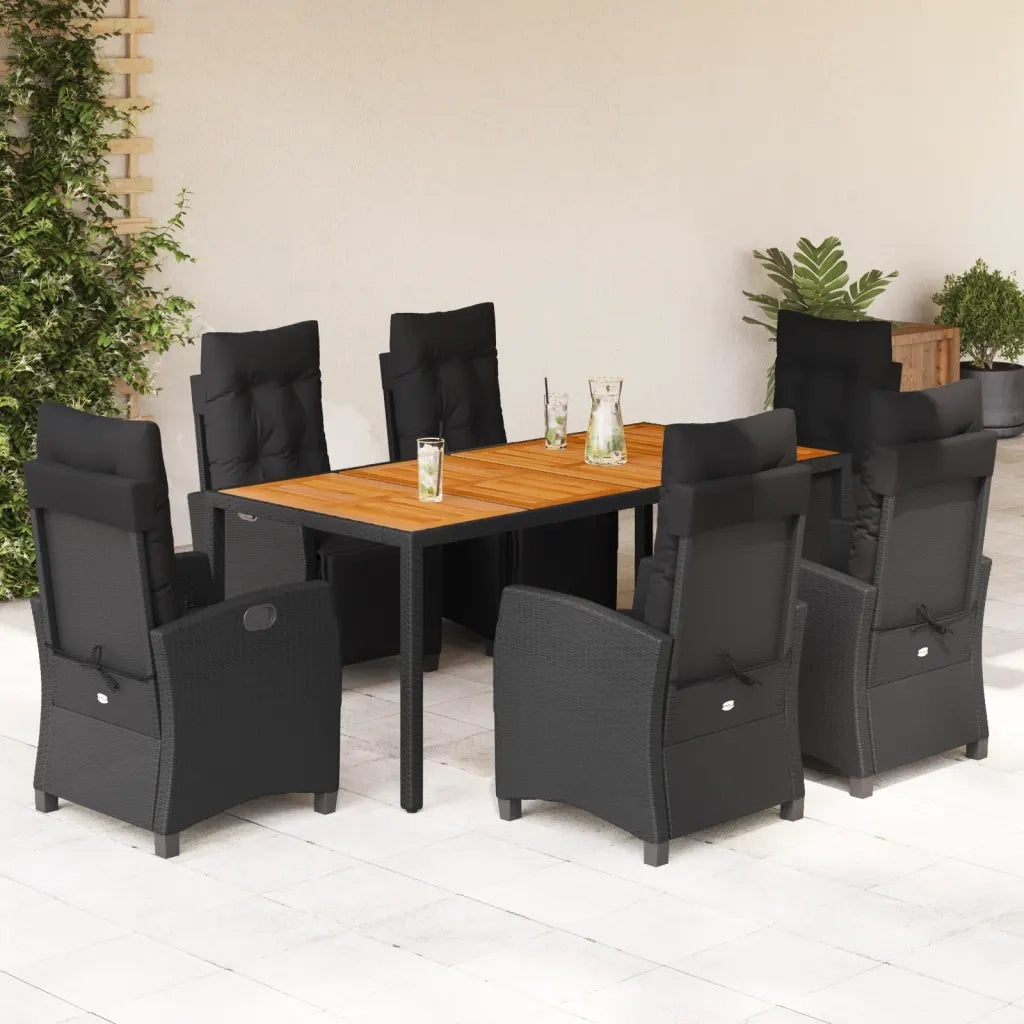 Set da Pranzo da Giardino 7 pz Nero con Cuscini in Polyrattan