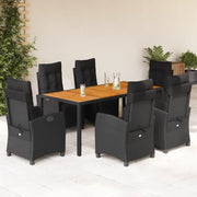 Set da Pranzo da Giardino 7 pz Nero con Cuscini in Polyrattan