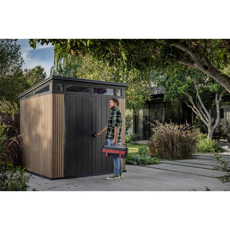 Casetta da giardino in resina effetto legno EVOTECH+ 216x218 cm - pavimento e doppia porta - carico neve 150 kg/m² – Pent 7x7 Signature Venetian - Keter