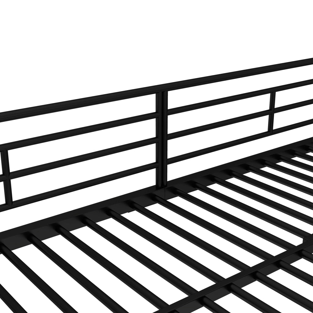 Letto a castello in metallo 90x200 cm con scala; ripiano per scarpe e 2 armadietti nero