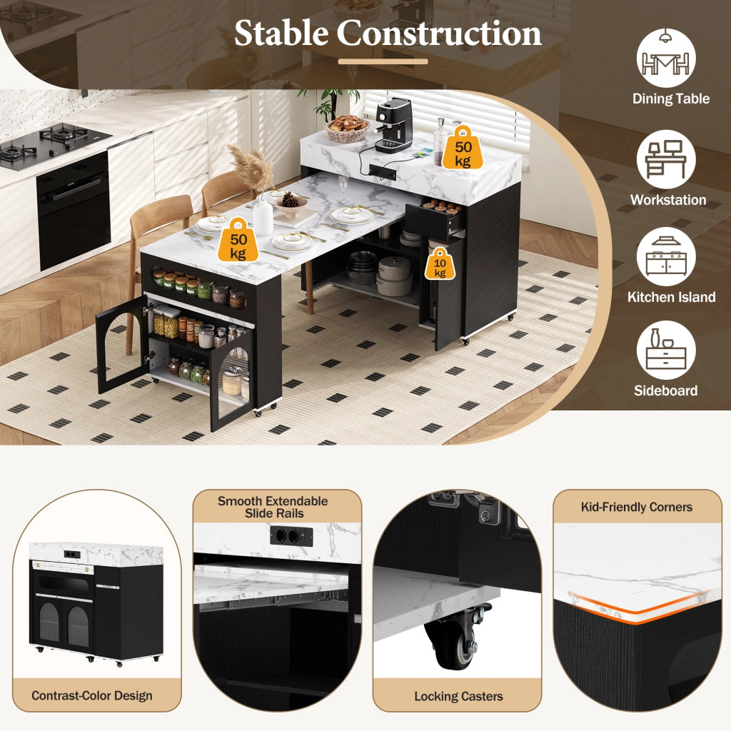 Madia da cucina estensibile con anta scorrevole; 1 cassetto; vetrine e prese; per cucina e sala da pranzo