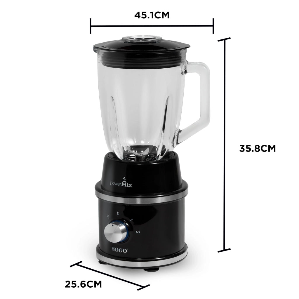 Frullatore elettrico da tavolo 1300W, 2 velocità con pulse, caraffa vetro 1,5L e mini tritatutto 300ml - SOGO