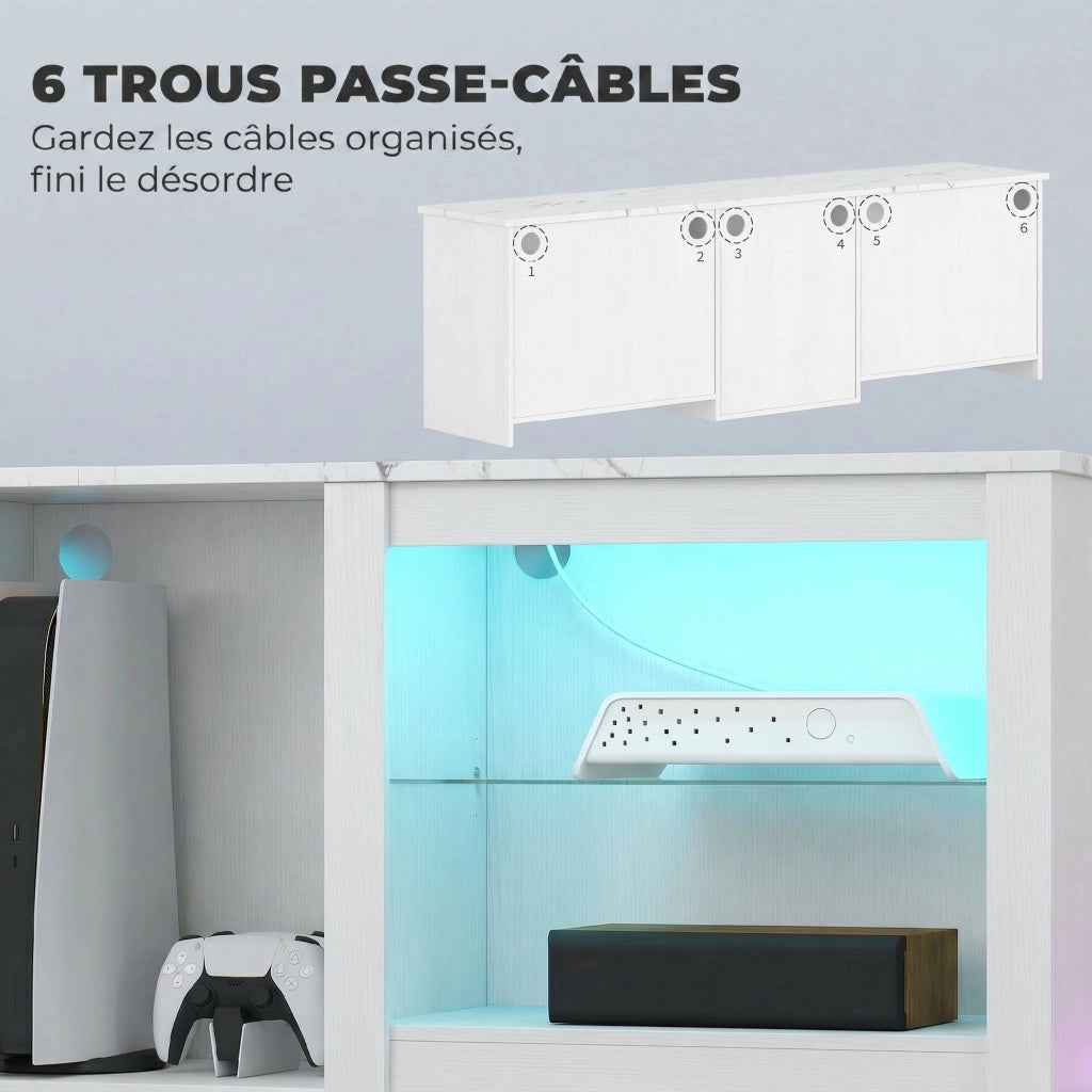 Mobile TV con luci LED e ripiani in vetro regolabili per TV fino a 70 pollici ¨C zephmum ¨C bianco 160cm