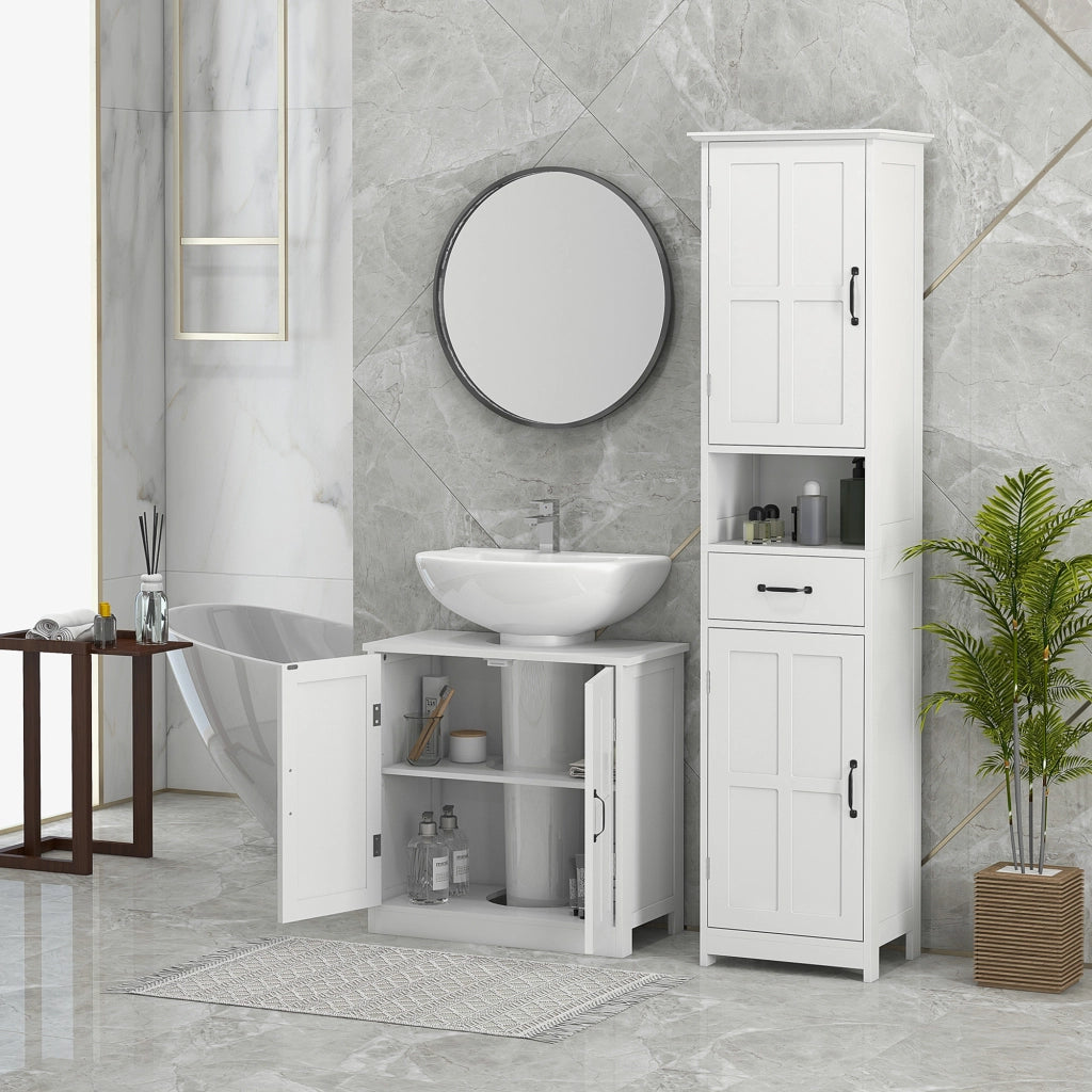 Mobiletto Bagno Sottolavabo con Anta Doppia e Ripiano Regolabile ¨C zephmum ¨C Bianco 60x30x60 cm