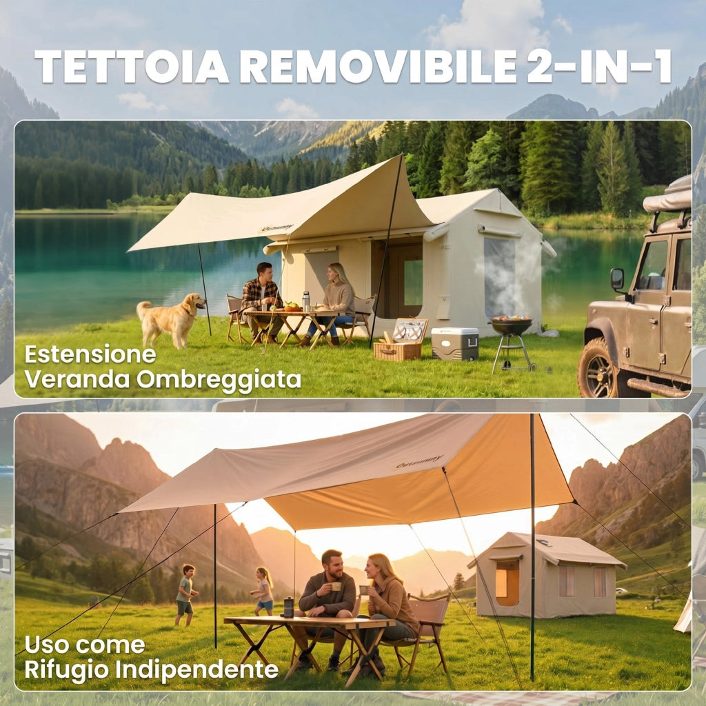 Tenda da Campeggio-Tenda per Escursionismo  Gonfiabile con Pompa, Impermeabile 3000mm e Antivento, Cachi