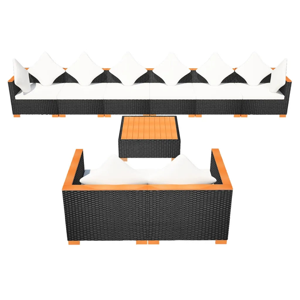 Set Divani da Giardino 9 pz con Cuscini in Polyrattan Nero cod mxl 32837