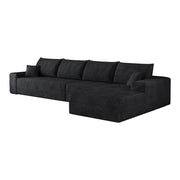 Divano modulare angolare con chaise longue; schienale morbido; in tessuto nero