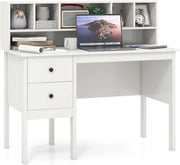 Scrivania con porte di ricarica USB, tavolo per computer da 120 cm con cassetti e cabina da 5 cubi, tavolo da studio, tavolo da lavoro per ufficio, camera da letto, bianco
