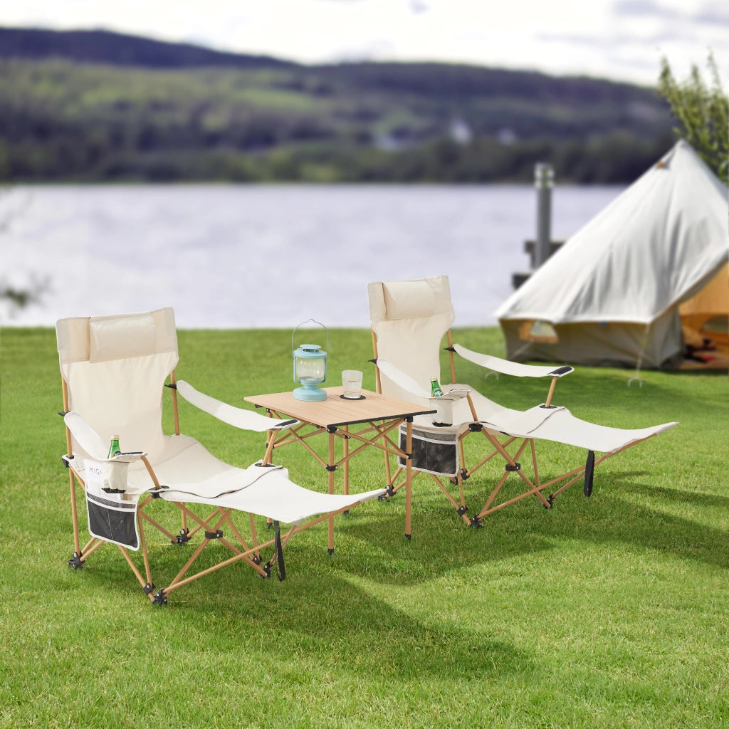 Set Bellante Pieghevole Tavolino e 2 Sedie Portatili - Beige casa.pro