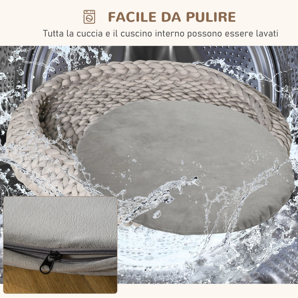 EasyComfort Cuccia per Cani e Gatti Rotonda, Rialzata e Lavabile in Cotone PP, Cuscino Imbottito, Φ93x15cm, Grigia
