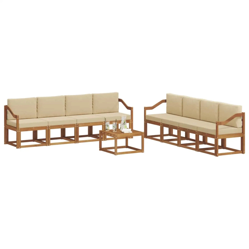Set di divani da esterno con cuscino 9 pcs Naturale e Beige 3366201