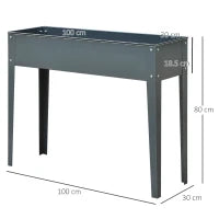 Fioriera da Esterno Rialzata in Metallo con 3 Fori di Drenaggio, 100x30x80 cm, Grigio