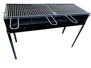 Barbecue in Ferro con 2 Griglie in Acciaio,Artigianale, Regolabile in 2 Altezze 100x38 cm, Piedi Estraibili, Portatile per Esterni