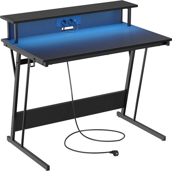 Bureau da Ufficio - Stazione di Lavoro - Studio - Pannello e Acciaio - 60cm x 120cm x 76cm - Sostegno del Monitor - Legno di Noce Nero - 19,6kg - 100kg Massimo Carico