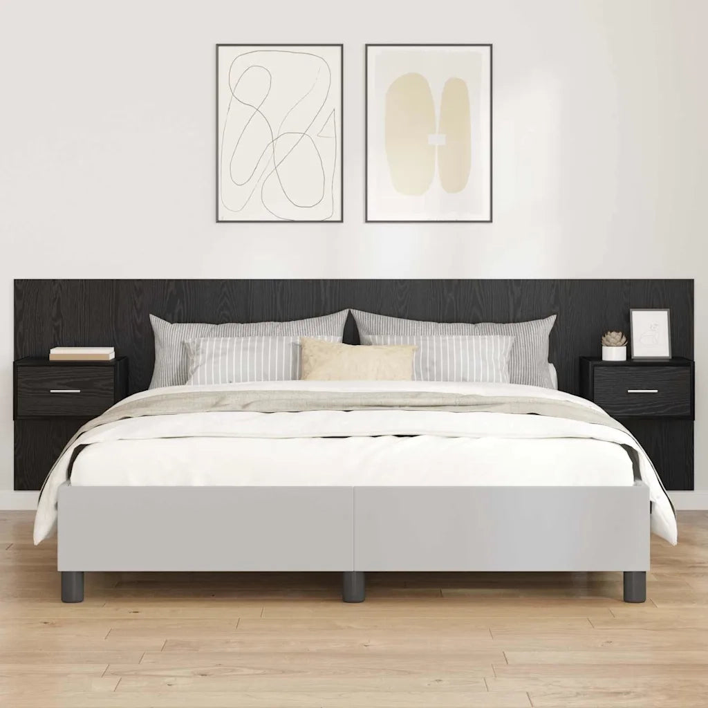 Testata con Comodino 3 pcs Rovere Nero Legno multistrato