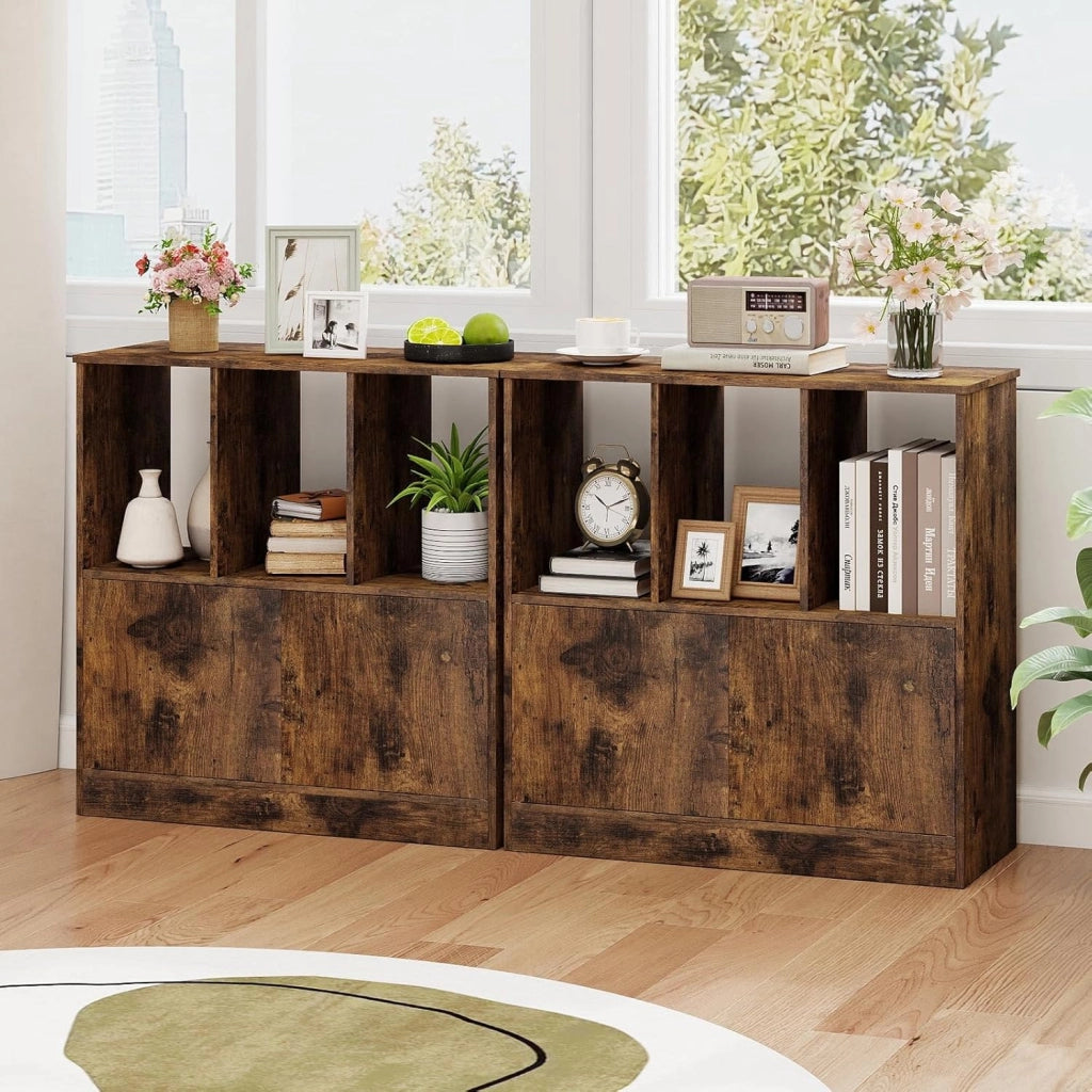 Libreria con 3 Cubi Aperti e 2 Ante, Scaffale a 2 Livelli, Mensola Moderna da Terra in Legno, per Soggiorno, Studio e Camera da Letto, 70 x 30 x70 cm (Marrone Rustico)