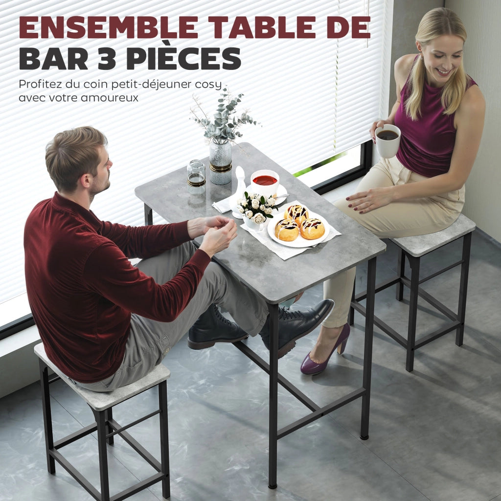 Tavolo da bar con 2 sgabelli ¨C zephmum ¨C grigio, acciaio