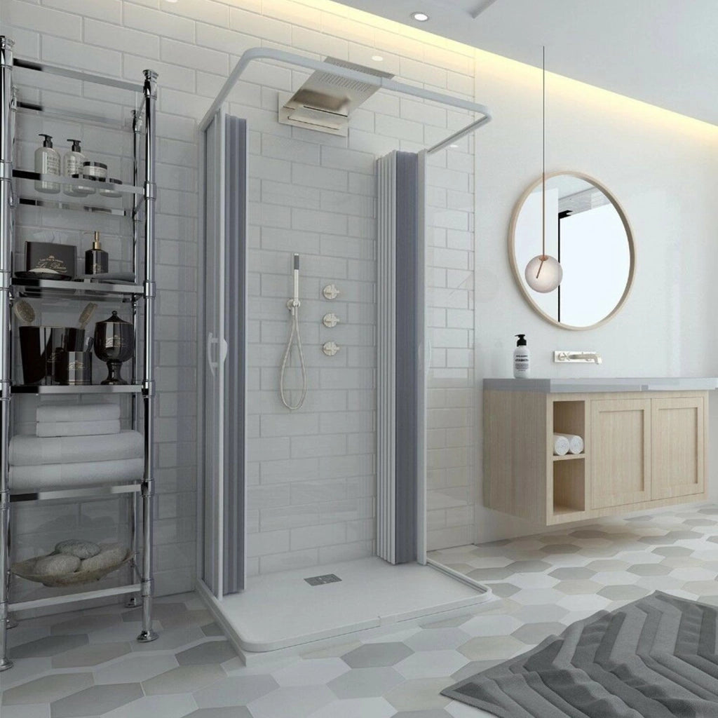 Box Doccia a 3 Lati in PVC 80x80x80CM H185 a soffietto con Apertura Centrale colore Bianco mod. Flex