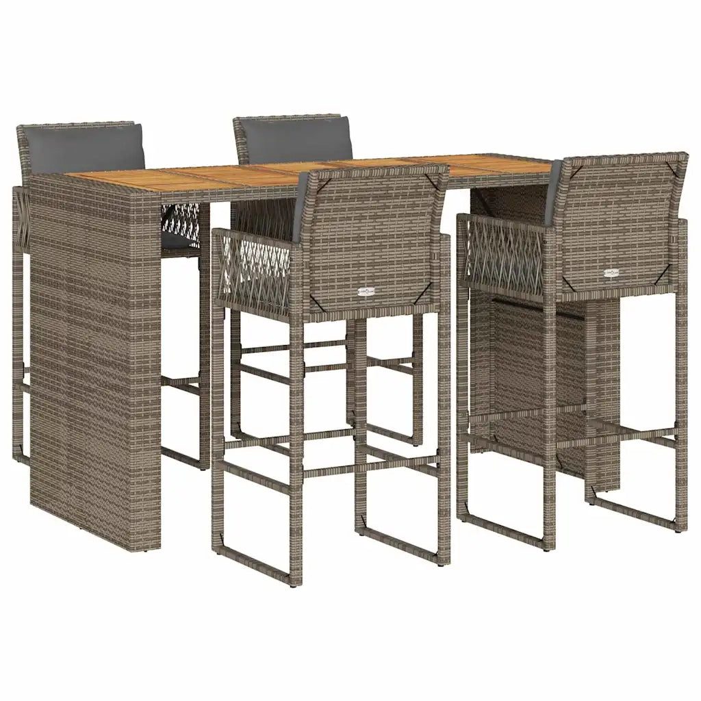 Set Bar da Giardino 5 pz con Cuscini Nero in Polyrattan Acacia 3328903