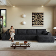 Divano angolare con chaise longue ¨C Minimal ¨C nero velluto imbottito 340cm