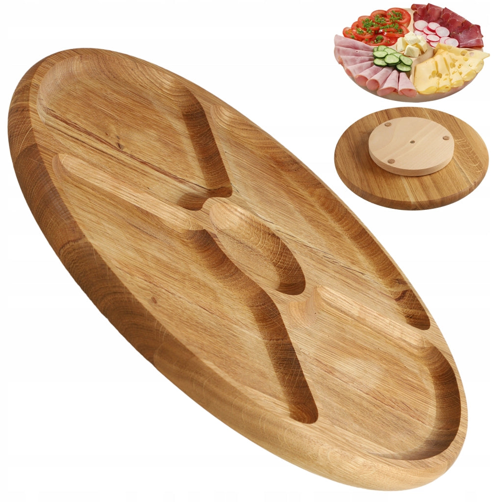 Vassoio girevole KADAX per servire snack, antipasti e formaggi, con 4 scomparti.