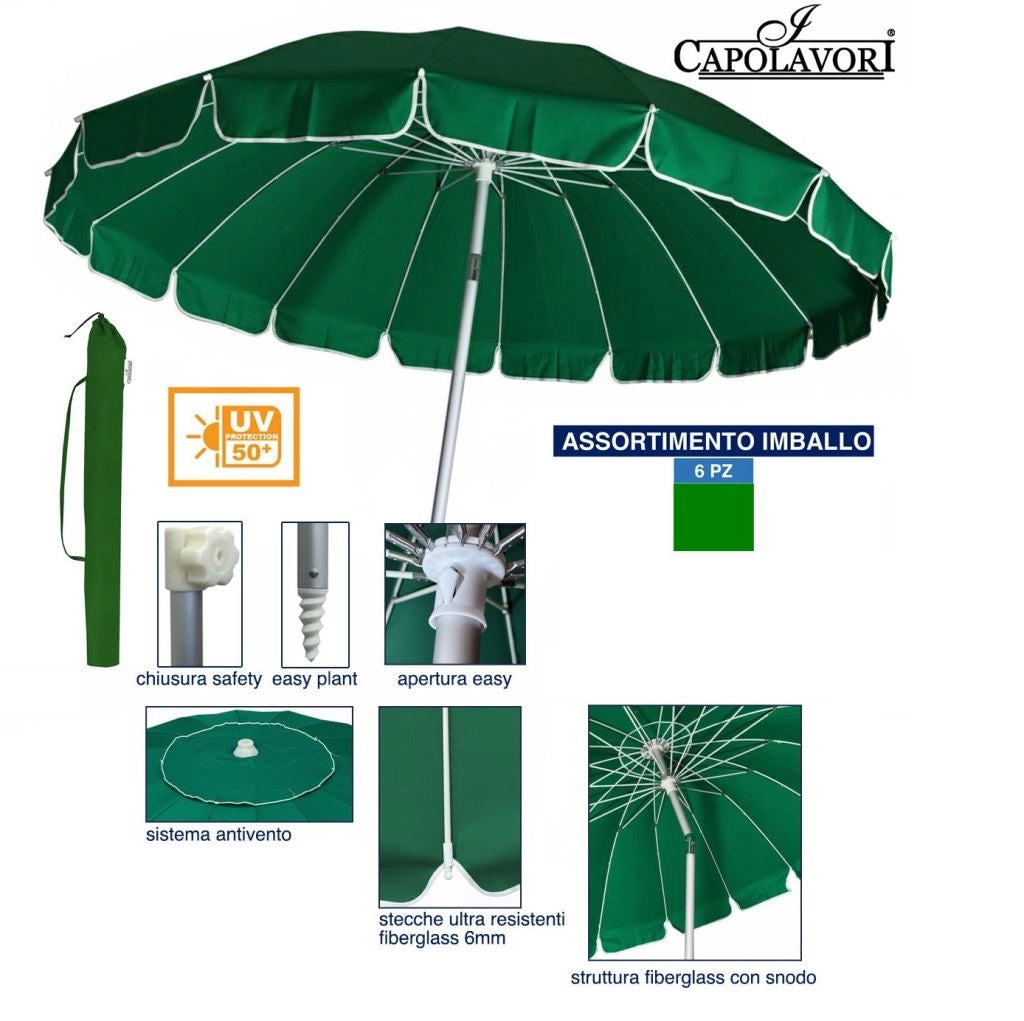 Ombrellone Mare Spiaggia Luxury Struttura in Alluminio Verde 220 cm