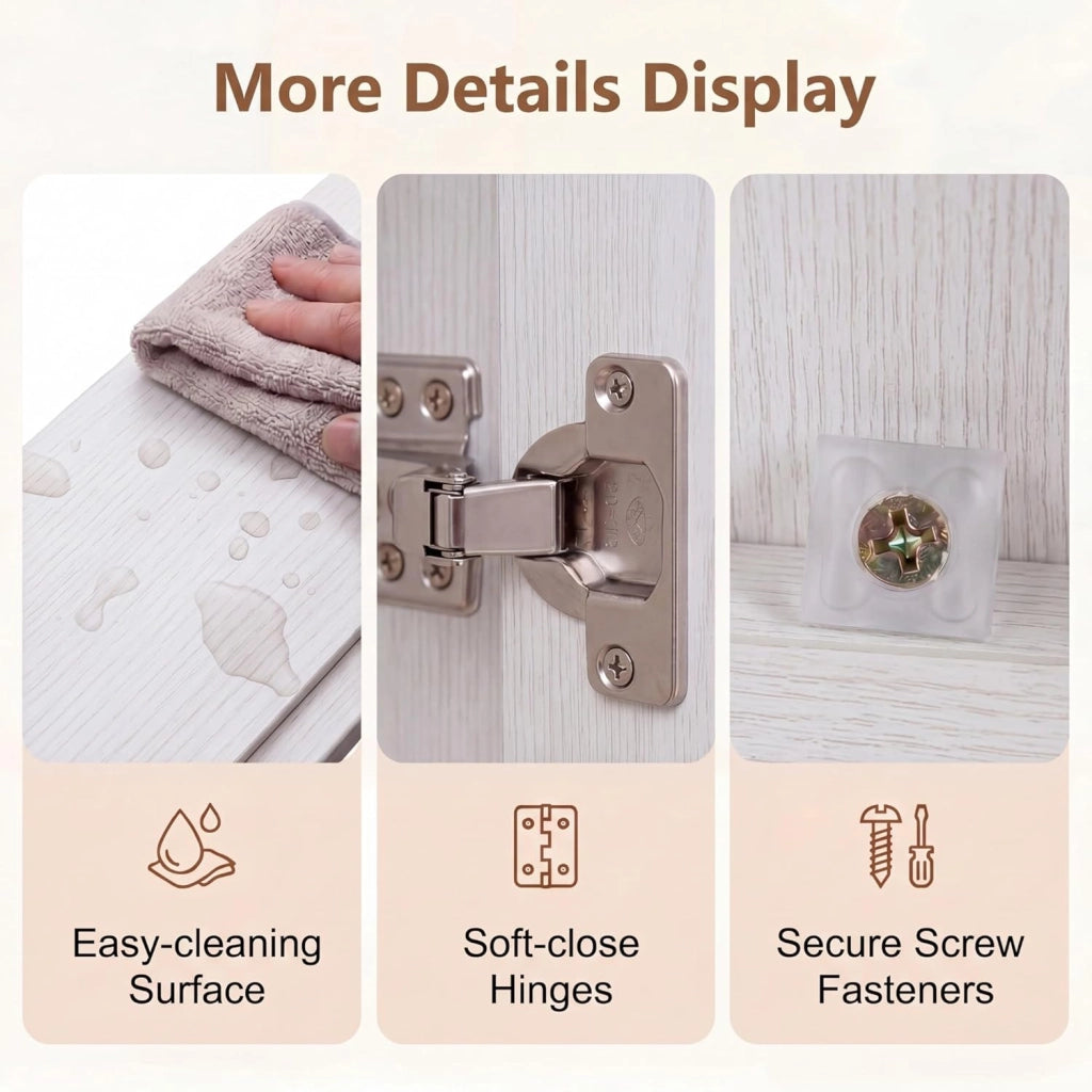 Armadietto da Bagno con Specchio, Mobiletto da Parete in Legno a 2 Livelli, Mobile da Bagno Salvaspazio con Doppia Anta per Camera da Letto, Ingresso e Soggiorno, 62 x 11 x 65 cm (Bianco)