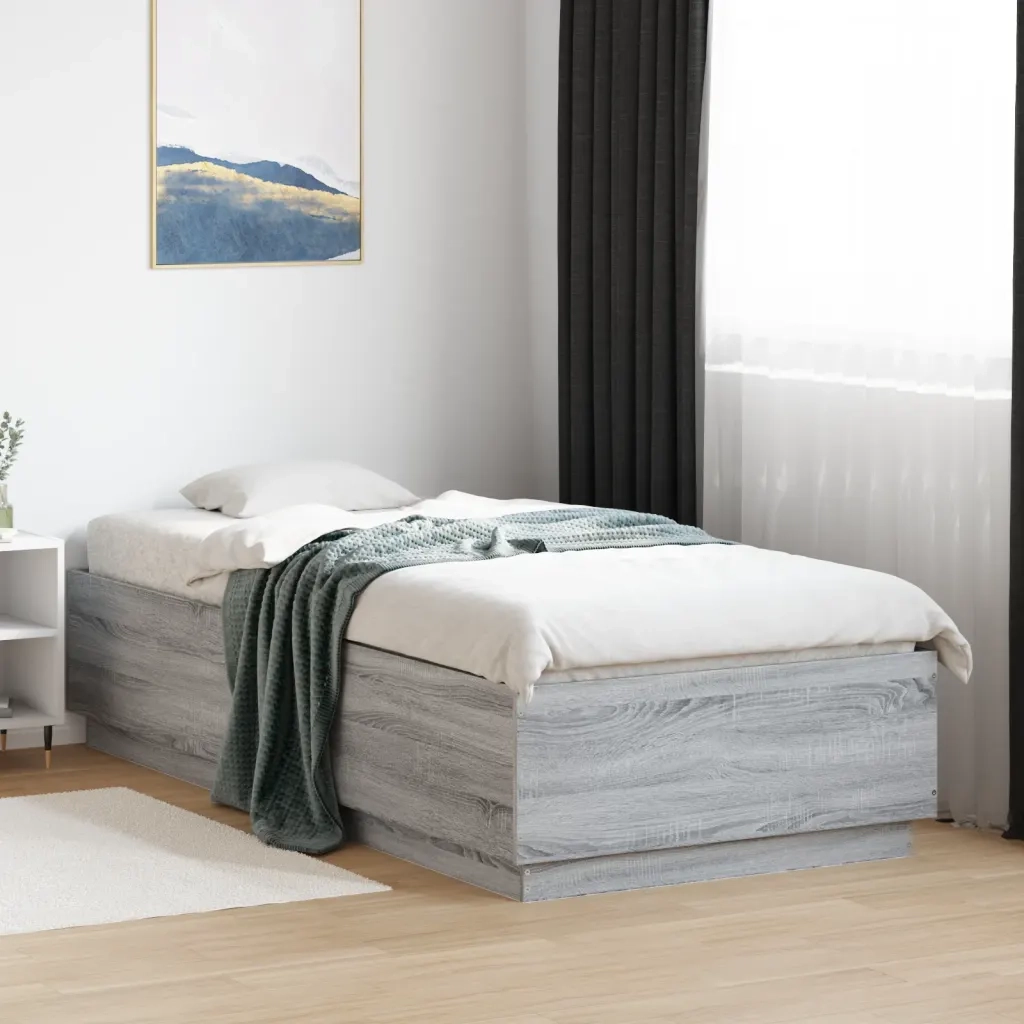 Letto singolo | Letto per adulti | Giroletto Luci LED Grigio Sonoma 100x200cm in Legno Multistrato