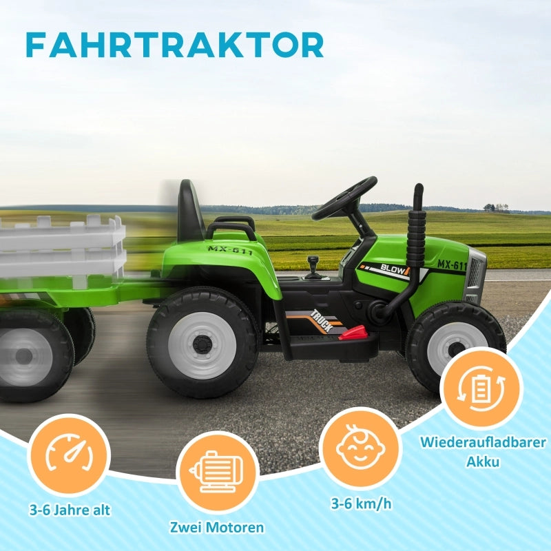 Auto elettrica per bambini, trattore per bambini, con telecomando per i genitori, velocit¨¤ massima 6 km/h; Verde + Nero