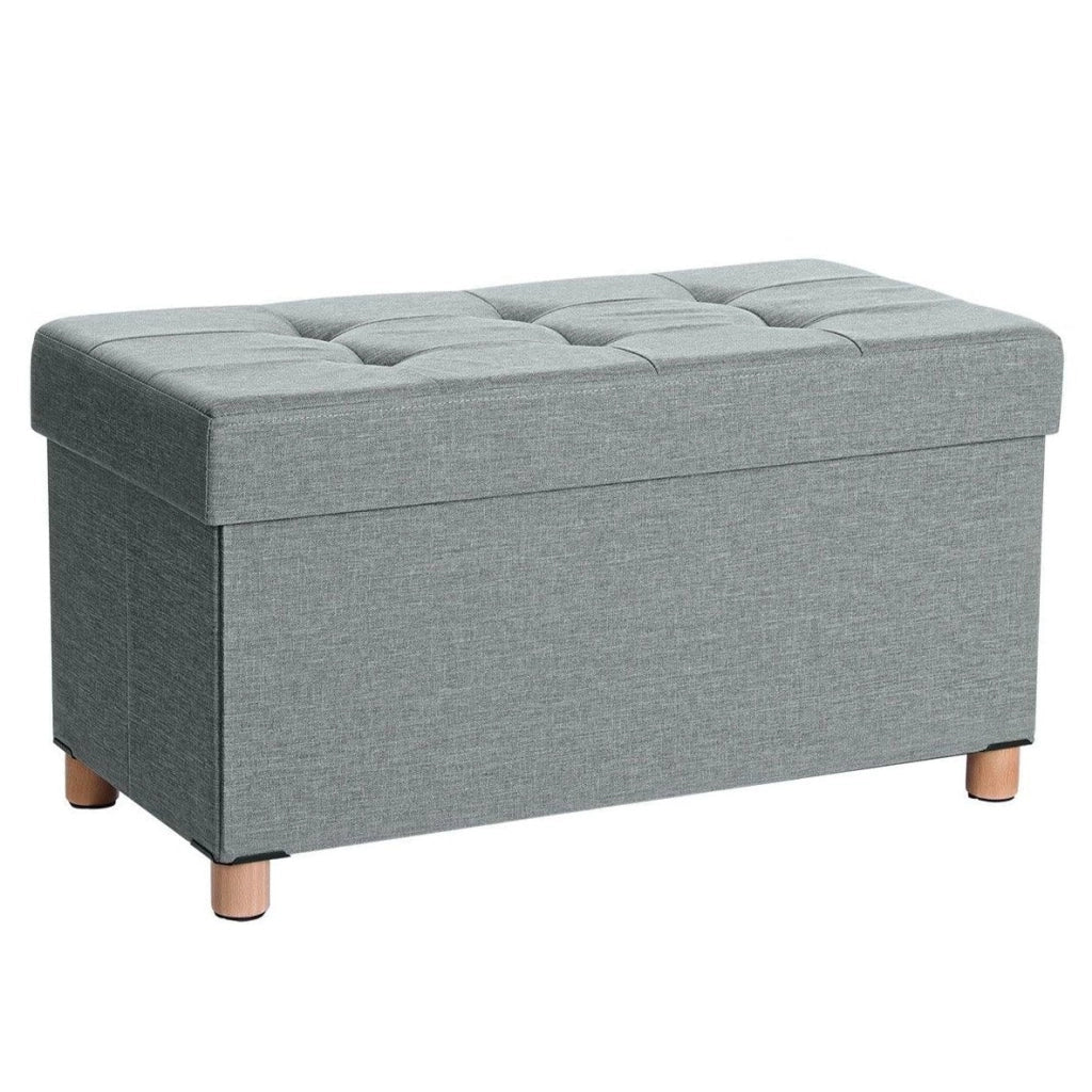 Panca/sgabello contenitore pieghevole imbottito con coperchio gambe in legno massello salvaspazio capacità 65L portata 300kg per camera da letto/corridoio grigio chiaro 12_0003152