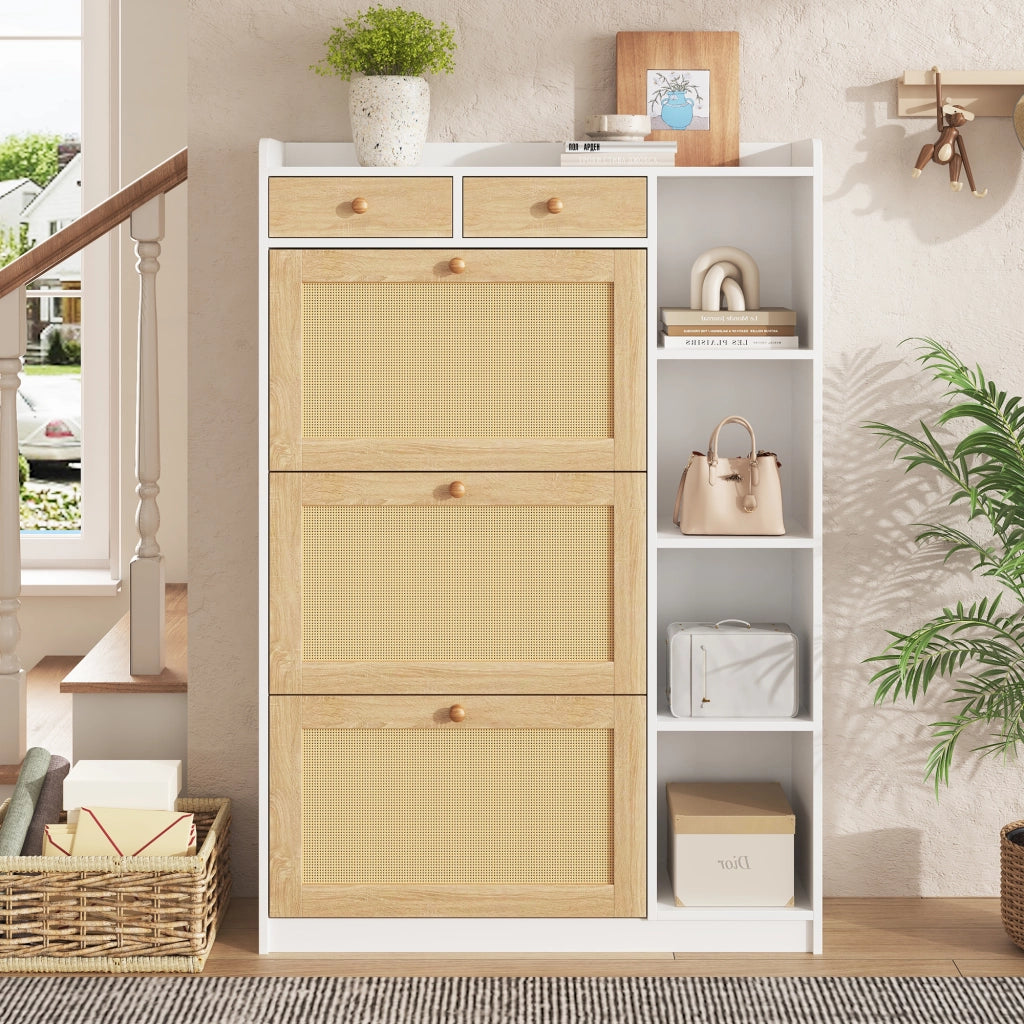 Scarpiera slim con ante e cassetti ¨C Minimal ¨C Rovere, 90x24x130 cm