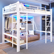 Letto a soppalco 204x145x180 cm con LED regolabile tramite app; metallo e MDF bianco