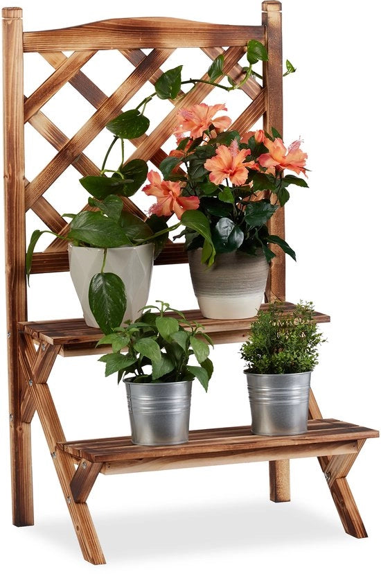 Porta fiori a due livelli in legno - 89x51x40 cm - per interni