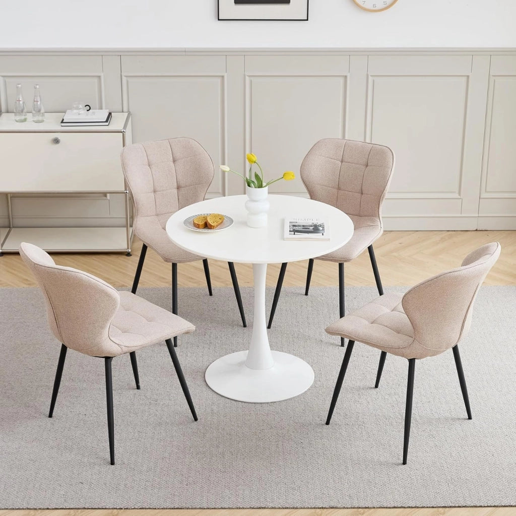 GrandCA HOME Set di 6 Sedie da Pranzo Imbottite in Lino con Schienale e Gambe in Metallo Nero, Sedia da Soggiorno per Cucina, Sala da Pranzo, Camera da Letto - Cachi