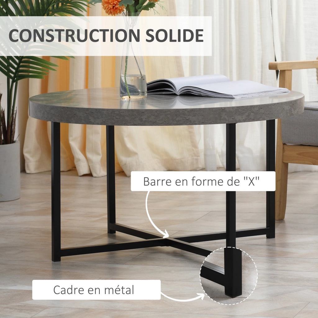 Tavolino da caff¨¨ rotondo effetto cemento in legno e metallo ¨C zephmum ¨C ?80x45 cm