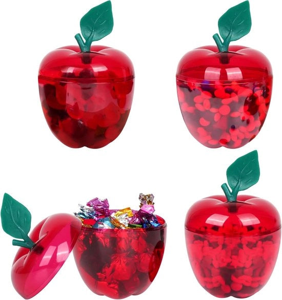 Contenitori di Appello Rosso Grande [4 Pack] - Scatola di Plastica per Forma di Ripostiglio per Biscotti Dolci Giochi Snacks Cioccolato - Appello Decorativo Transparente Finto per Natale Matrimonio e Decorazione