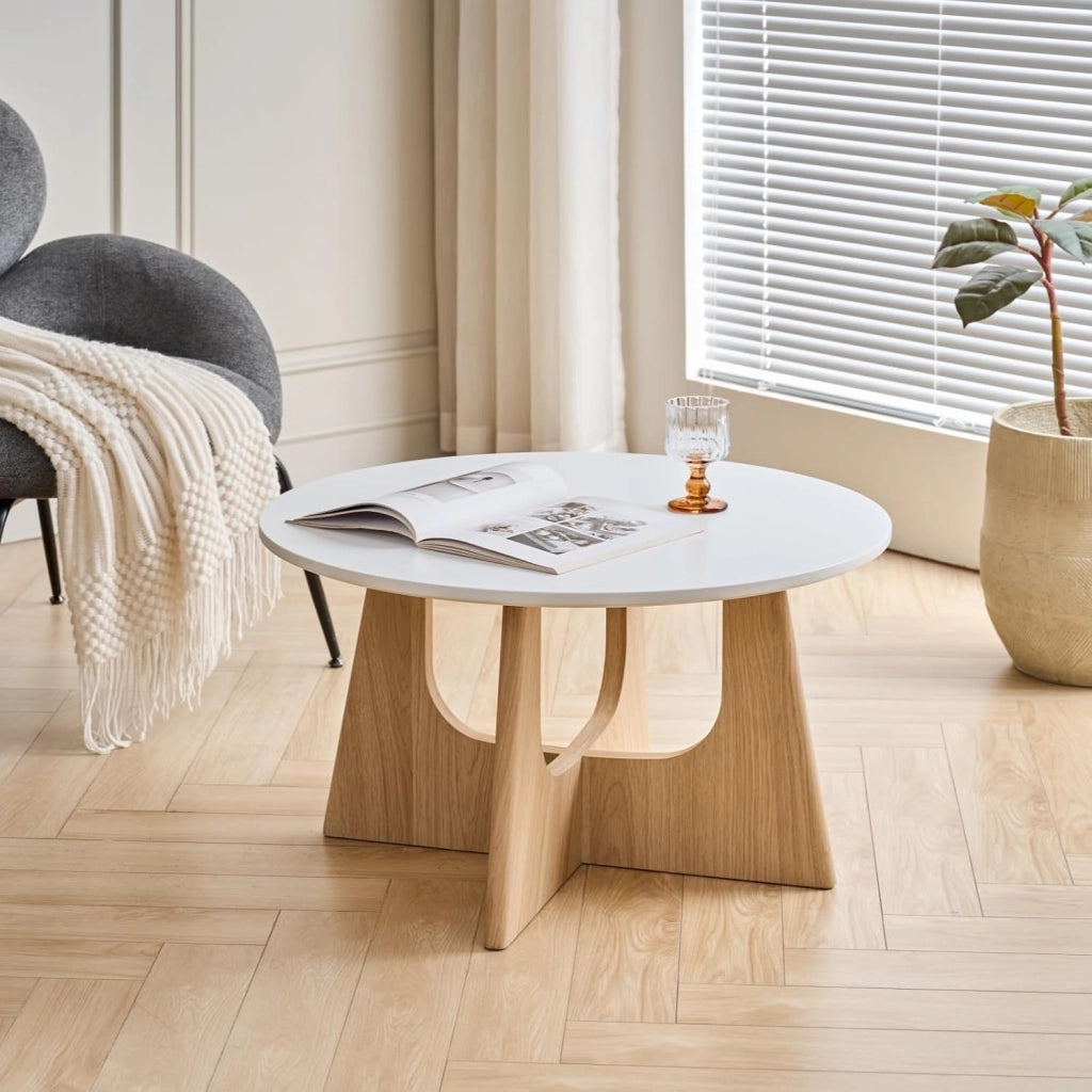 GrandCA HOME Set di 2 Tavolino Rotondo da Caffè, Tavolino da Soggiorno in Stile Minimalista Moderno, Materiale in Fibra di Legno a Media Densità, Adatto per Soggiorno, Camera da Letto - Bianco