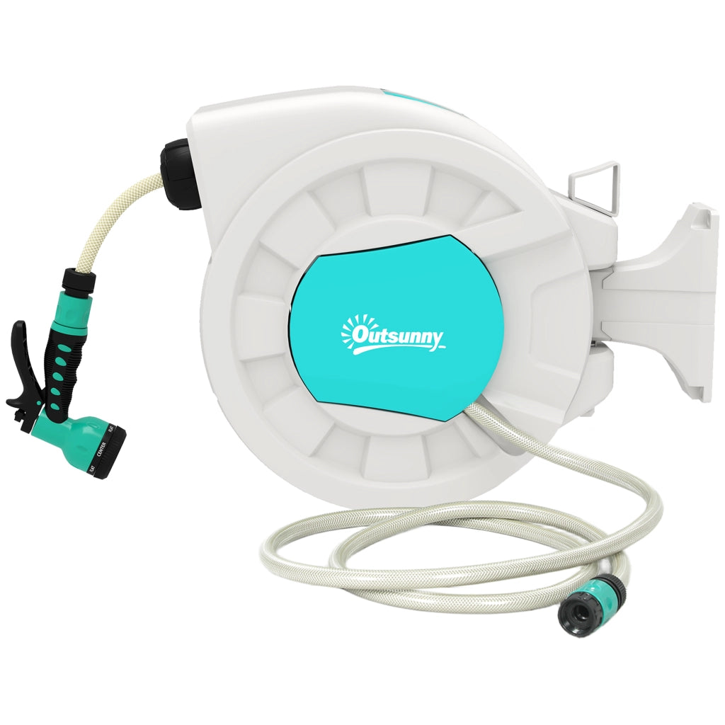 Carrete di Tubo Retrattile 20+2 m con Supporto Lancia 7 Funzioni e Blocco Automatico ¨C zephmum ¨C Grigio