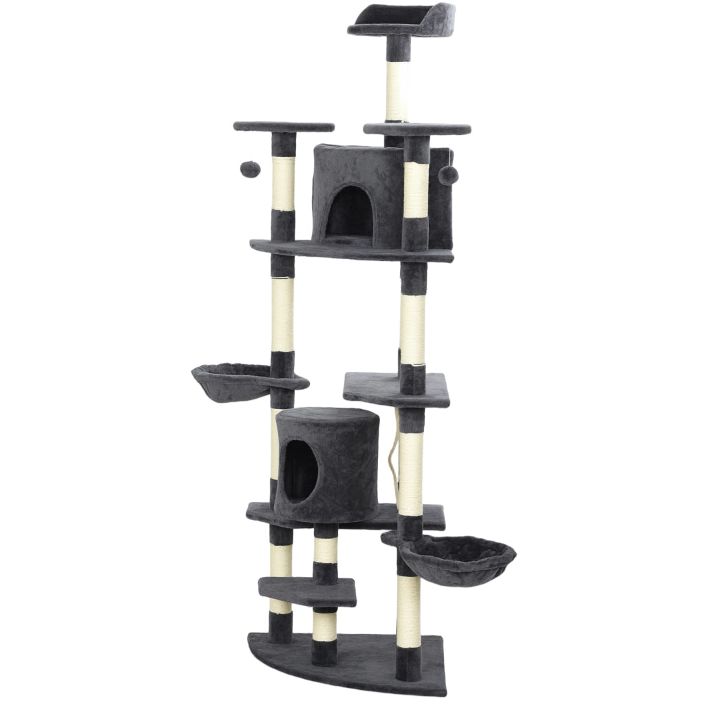 Albero Tiragraffi per Gatti Alto con Casette e Amache, 60x60x200cm, Grigio Scuro