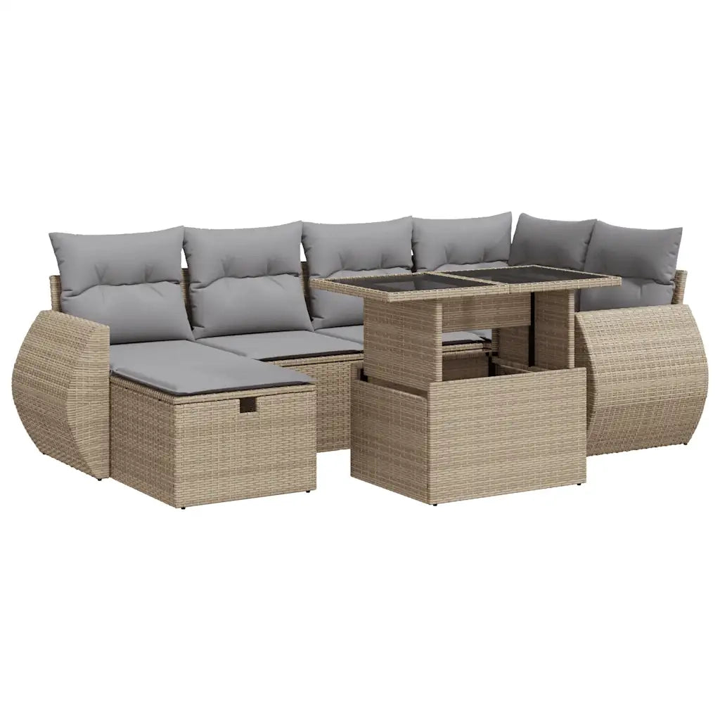 Set Divani da Giardino 7 pz con Cuscini Beige in Polyrattan 3327899