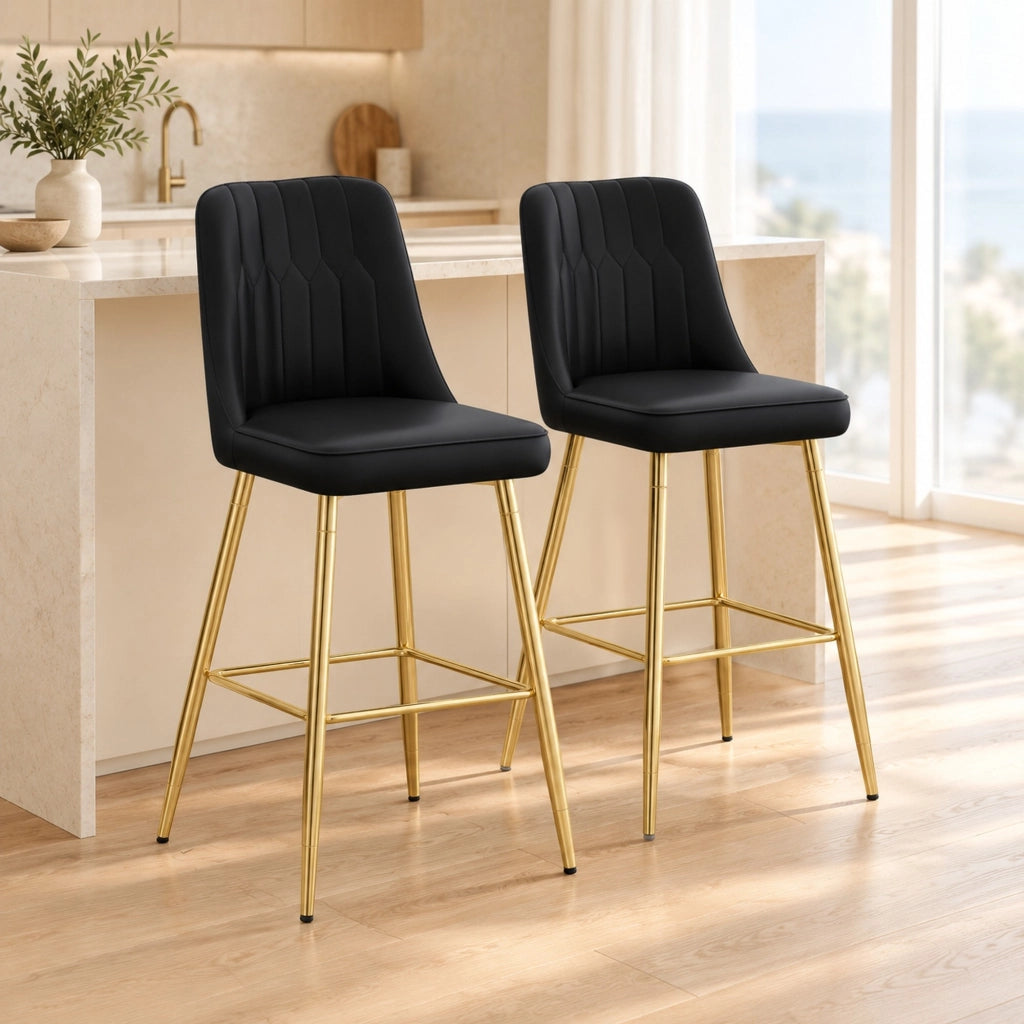 Set di 2 sgabelli da bar in PU nero con struttura dorata