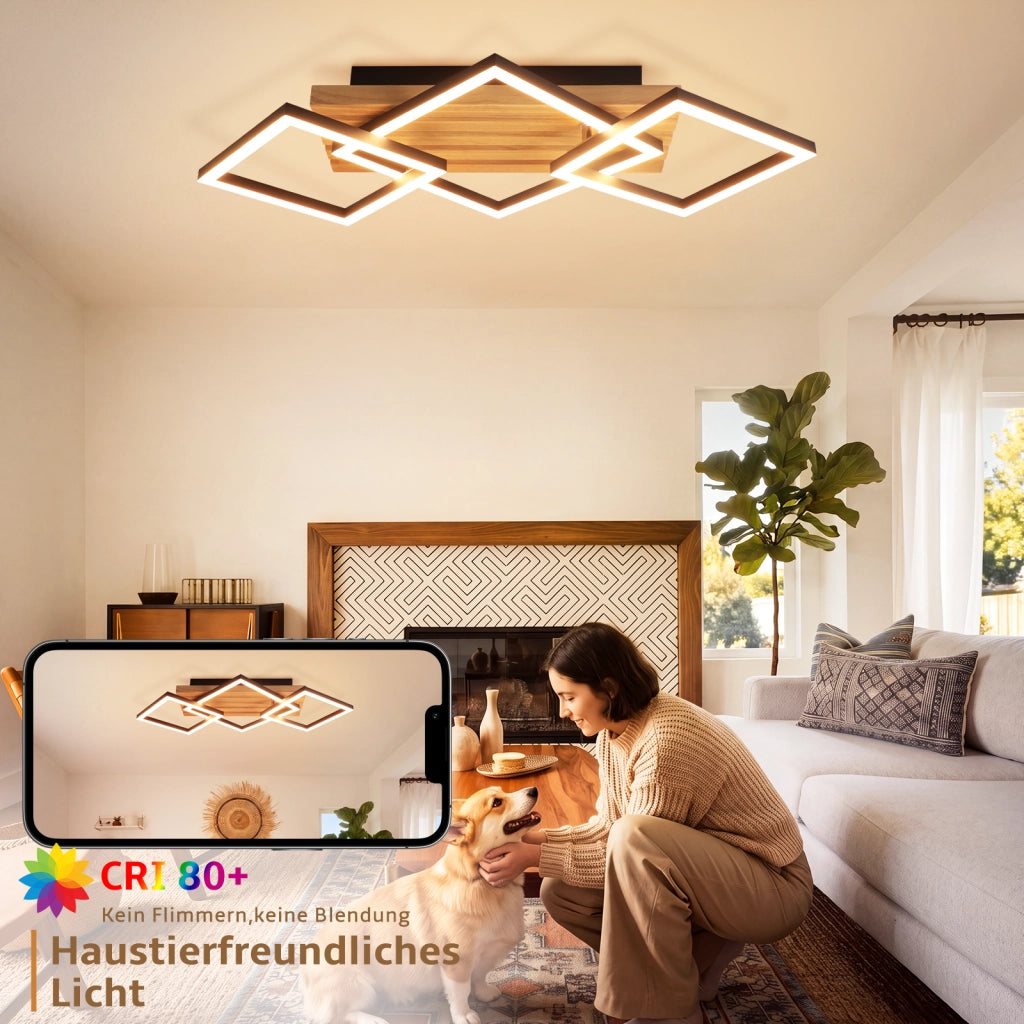ZMH Lampada a Soffitto LED Legno 31W 57cm Dimmabile 3 Rettangolari Moderna Per Soggiorno