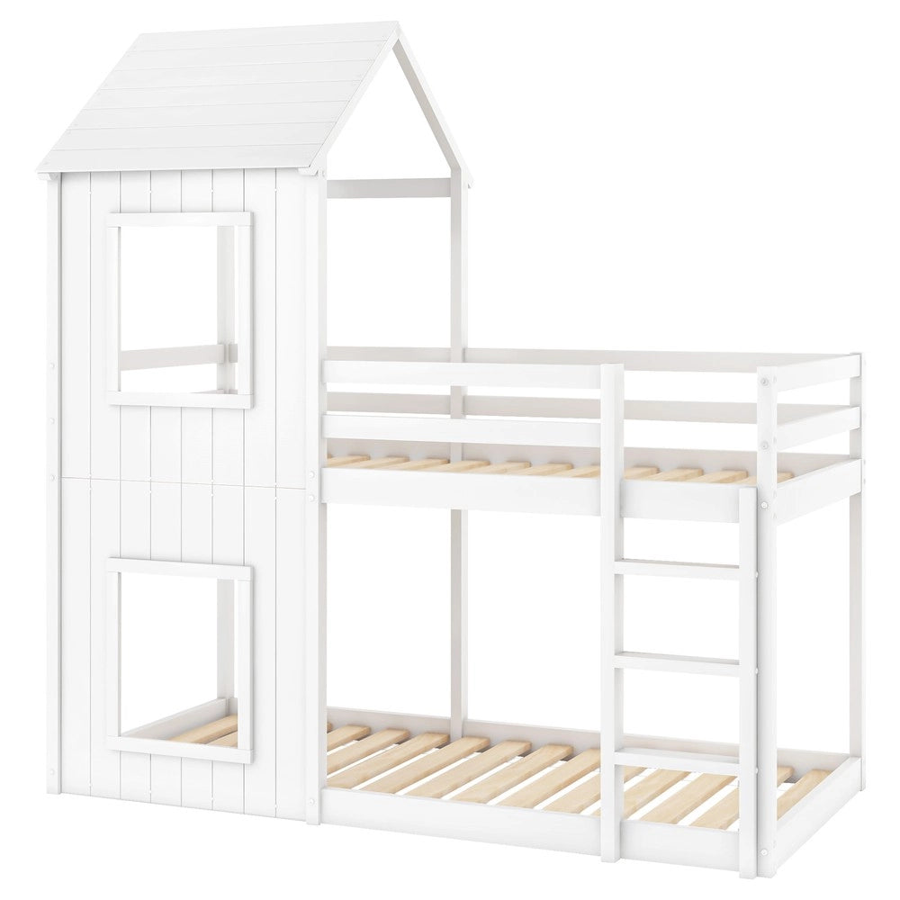 Letto a Castello Casetta Bambini con Baldacchino ¨C Xylo ¨C Massello Bianco 90x200
