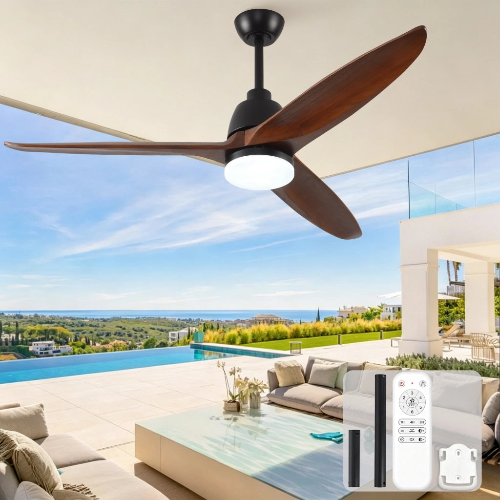 Ventilatore da soffitto Hyundai 56 pollici con illuminazione e telecomando, 3 pale legno massello, 3CCT dimmerabile, 6 velocit¨¤ silenzioso