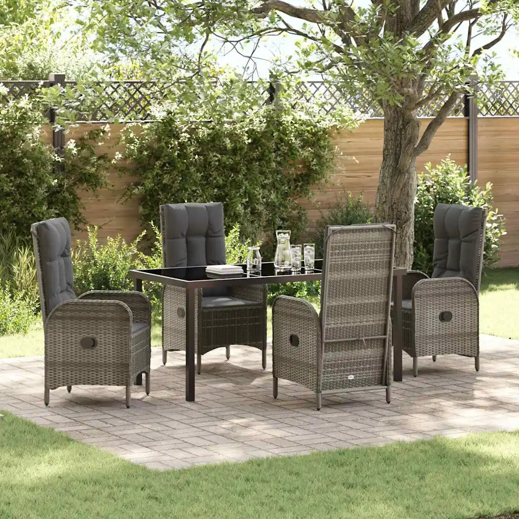 Set da Pranzo per Giardino con cuscino 5 pcs Grigio polyrattan 3380130