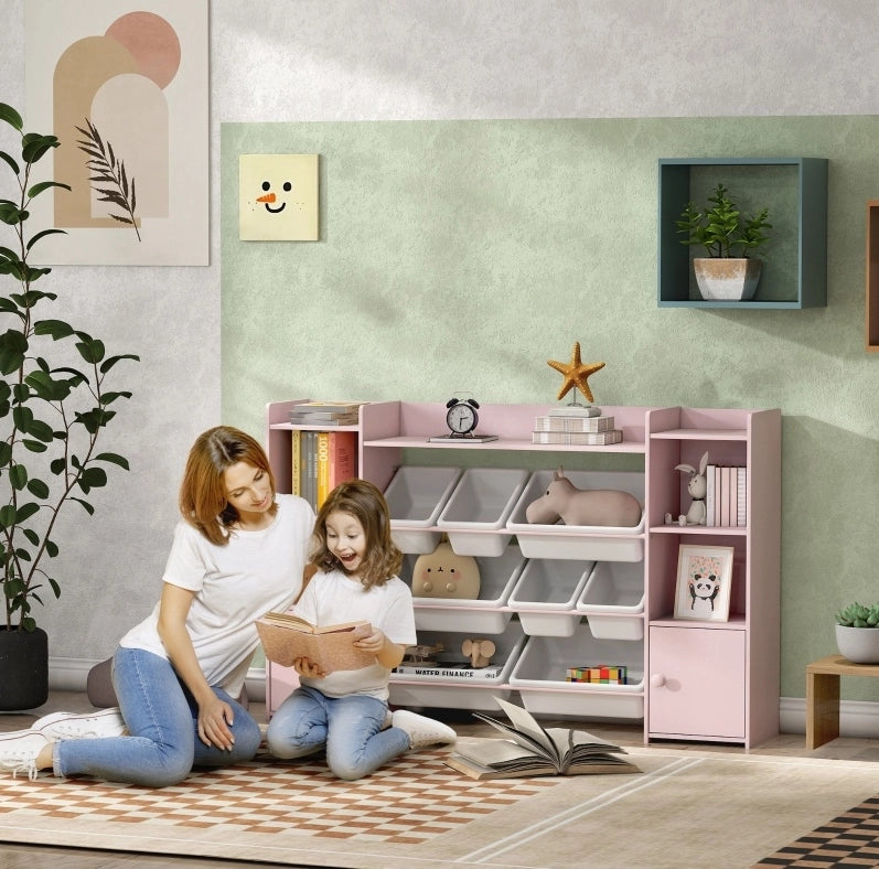 Mobile contenitore per bambini 140x30x90 cm rosa – 8 contenitori rimovibili