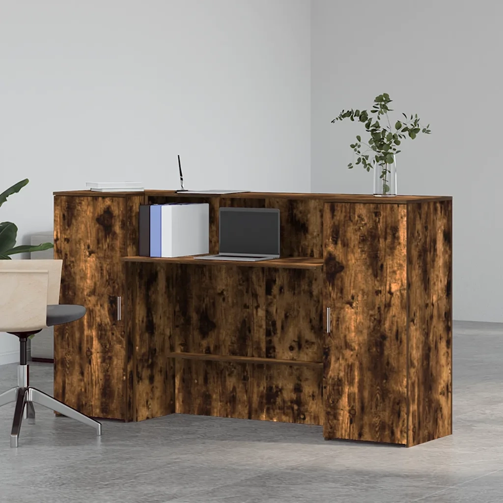 Banco Reception | Scrivania | Tavolo da Ufficio Rovere Fumo 180x50x103,5cm in Legno Multistrato