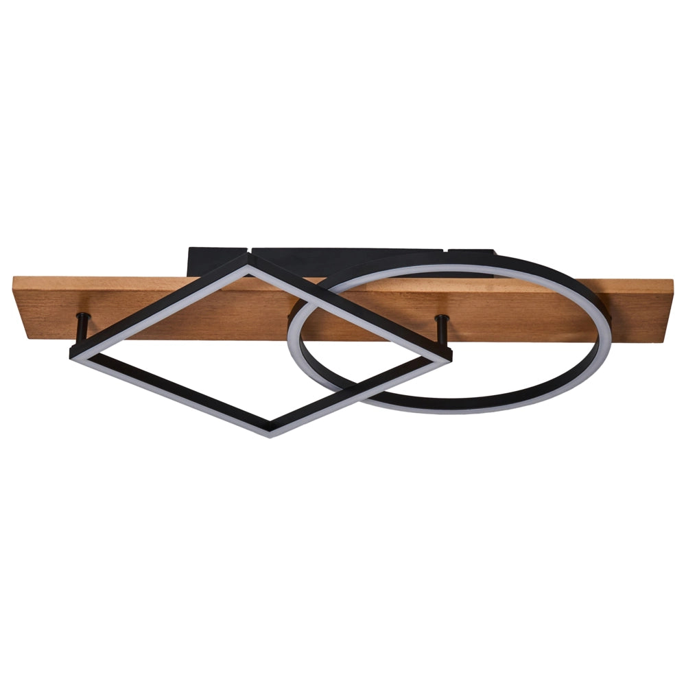 Plafoniera nera in acciaio con luci LED integrate e forme geometriche decorative in stile moderno