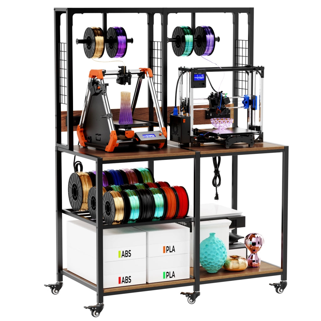 Mobile contenitore per 2 stampanti 3D con ripiani aperti e supporti filamento, per officina, 119.9 × 59.9 × 160.0 cm