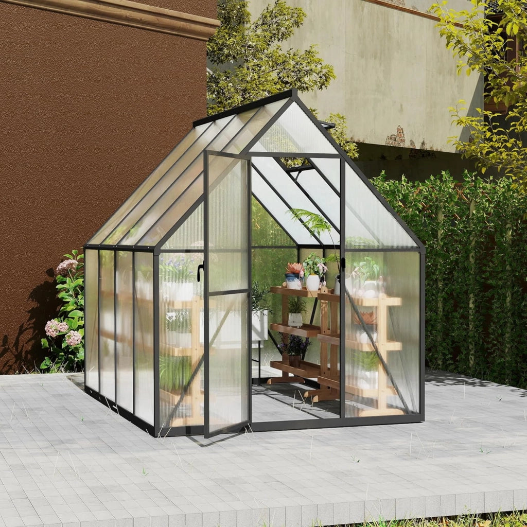 Serra da giardino in alluminio, con base da 6 cm e piastra in policarbonato da 4 mm, per pomodori, da giardino, resistente ai raggi UV, resistente alle intemperie, per il giardino, 230 x 180 x